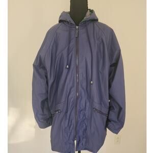TOTES Classic Flannel Lined Raincoat Large Navy Blue